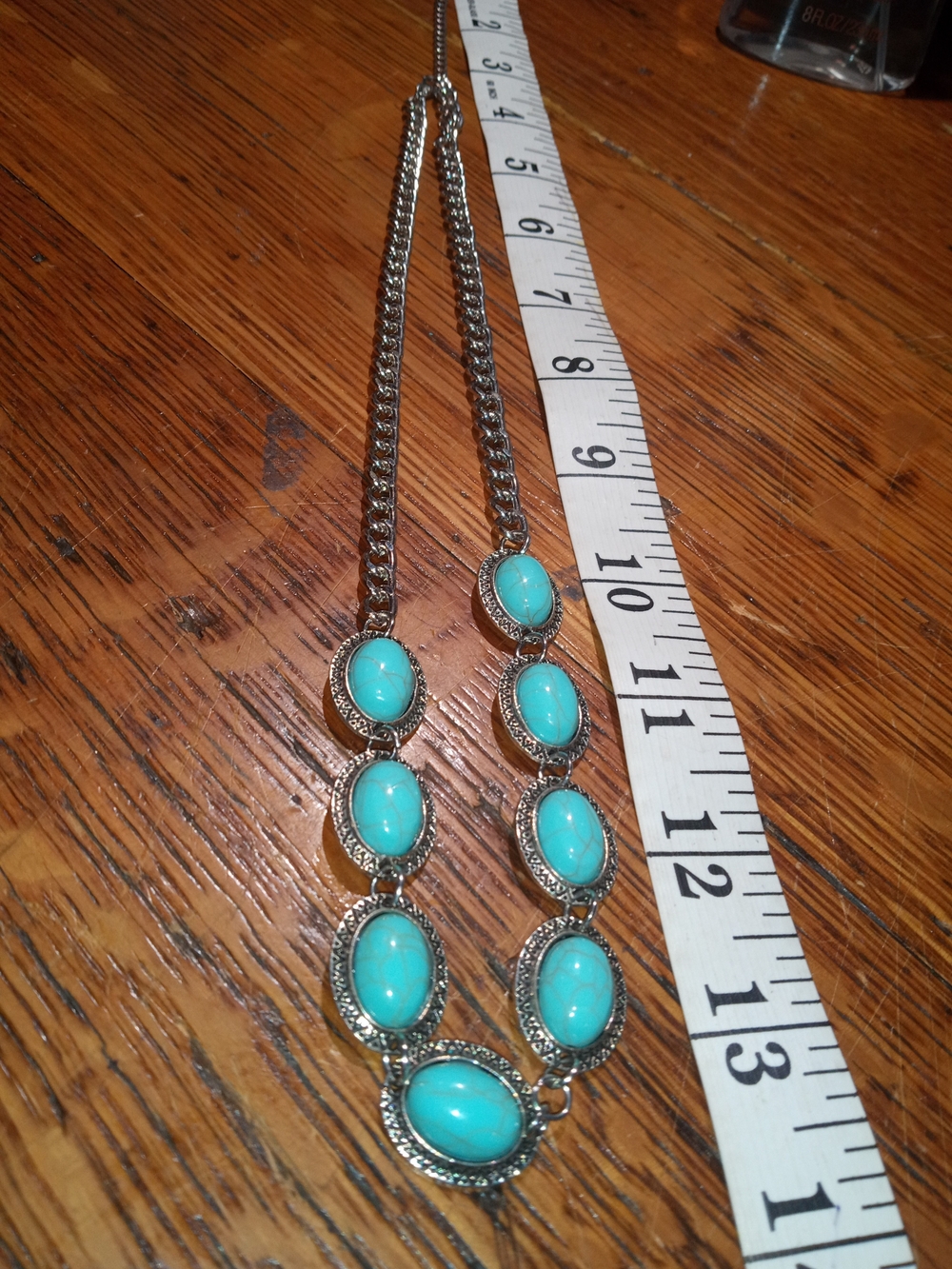 Turquoise Oval Stone Statement Necklace - Silver Tone